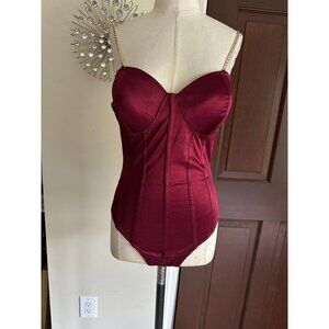 NWT burgundy bodysuit Birch and Stone chain strap Medium